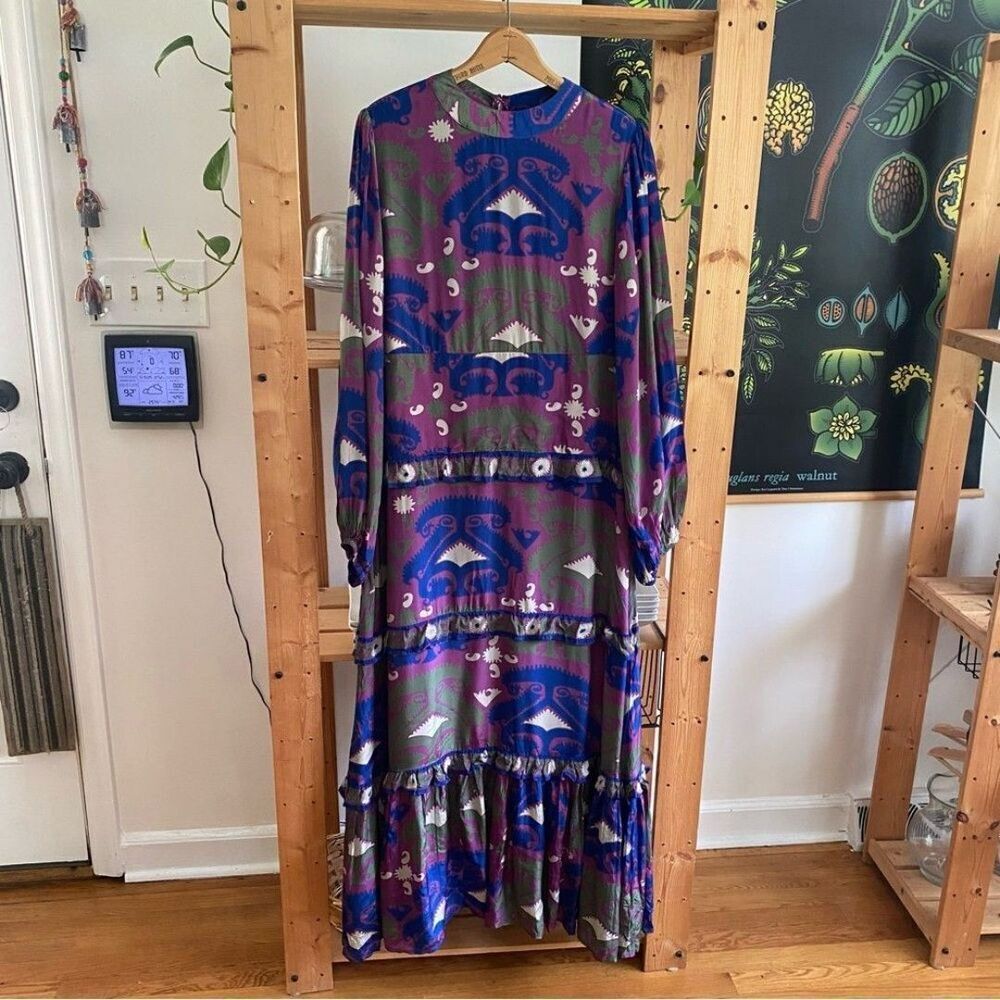 Tuckernuck Oliphant Purple Blue Uzbek Magenta Mock Neck Long Sleeve Maxi Dress - Picture 3 of 12